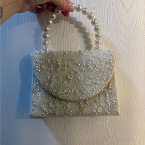 Elegant Pearl-Embellished White Handbag